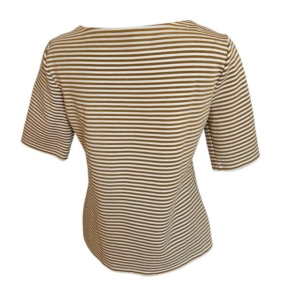 Ann Taylor Women's Structured Gold White Stripe Short Sleeve T-Shirt Medium - Picture 3 of 11